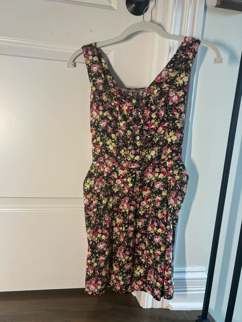 Kids Floral Button-Front Sundress in Black and Pink
